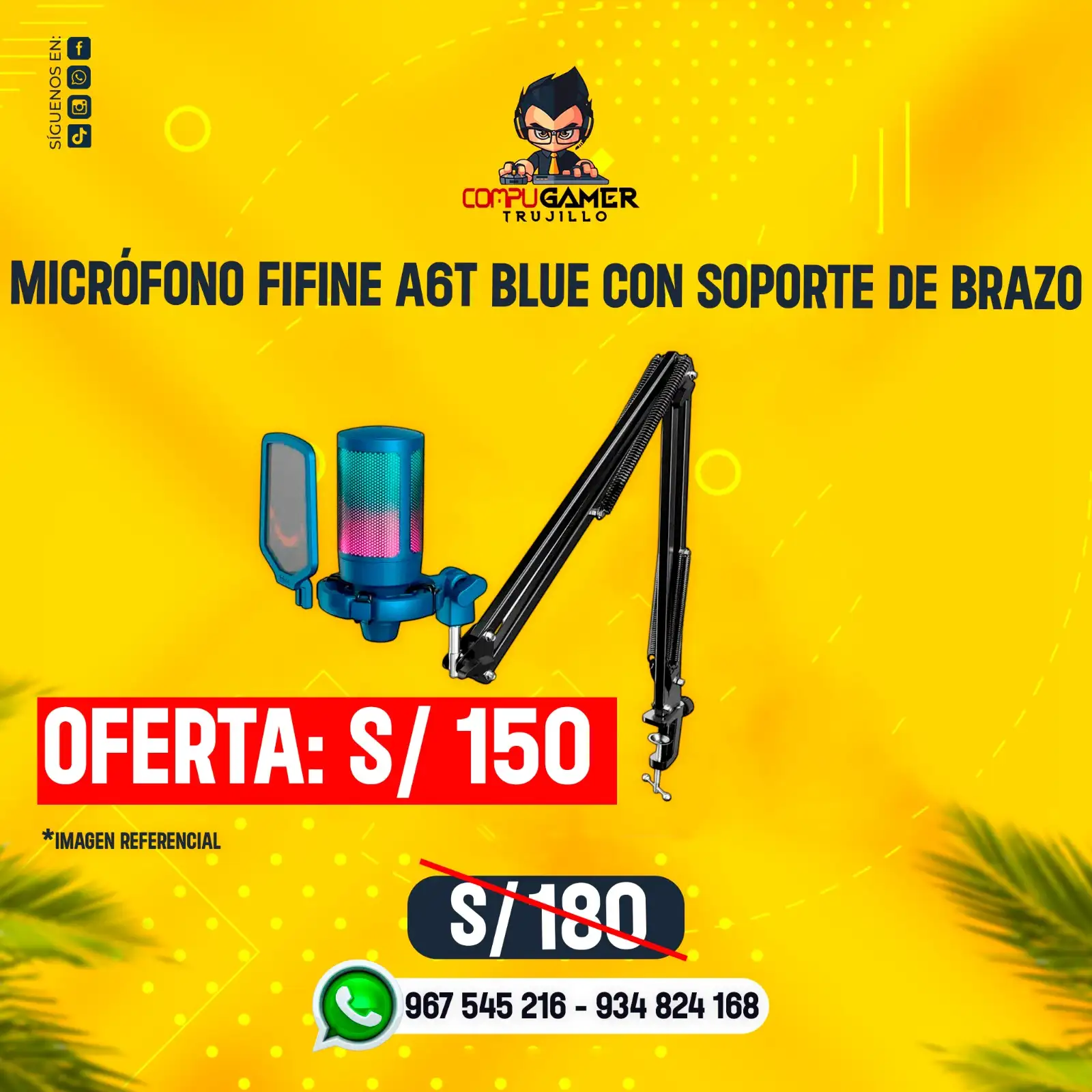 MICRÓFONO FIFINE A6T RGB CON BRAZO BLUE