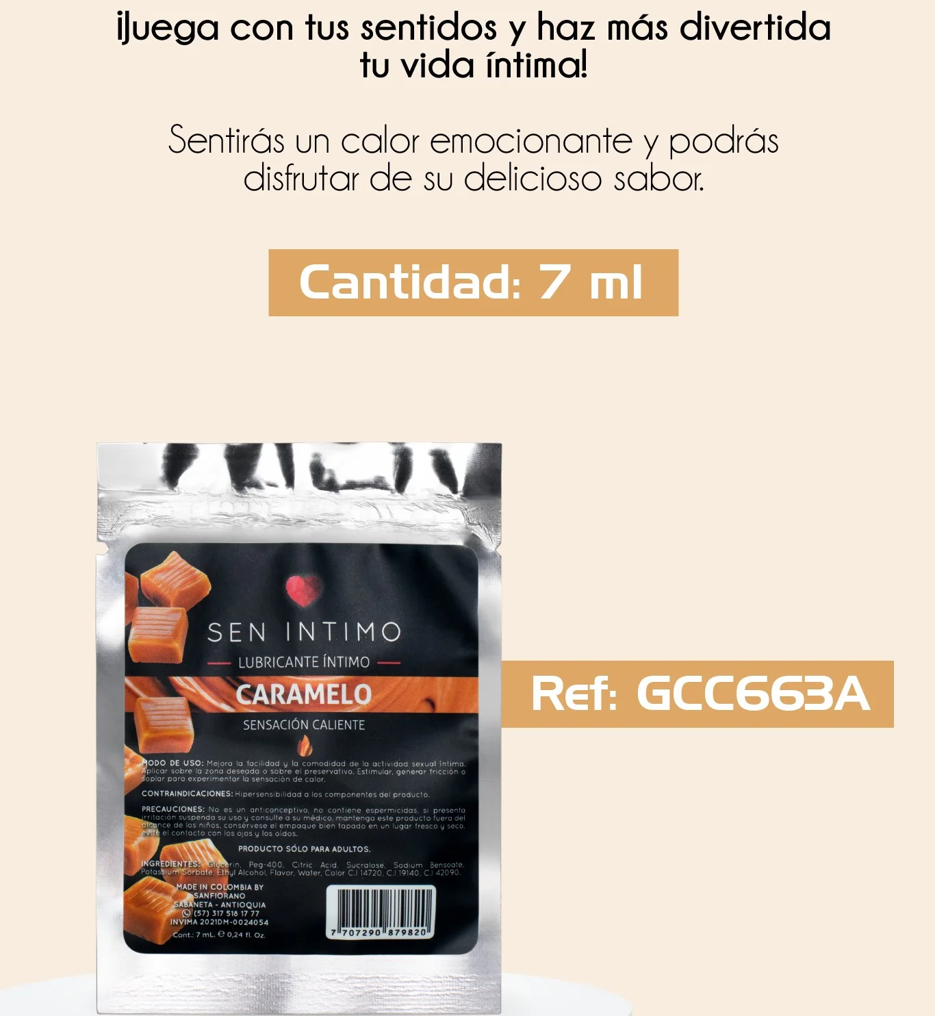 LUBRICANTE SACHET CARAMELO CALIENTE 7ML SEN INTIMO 