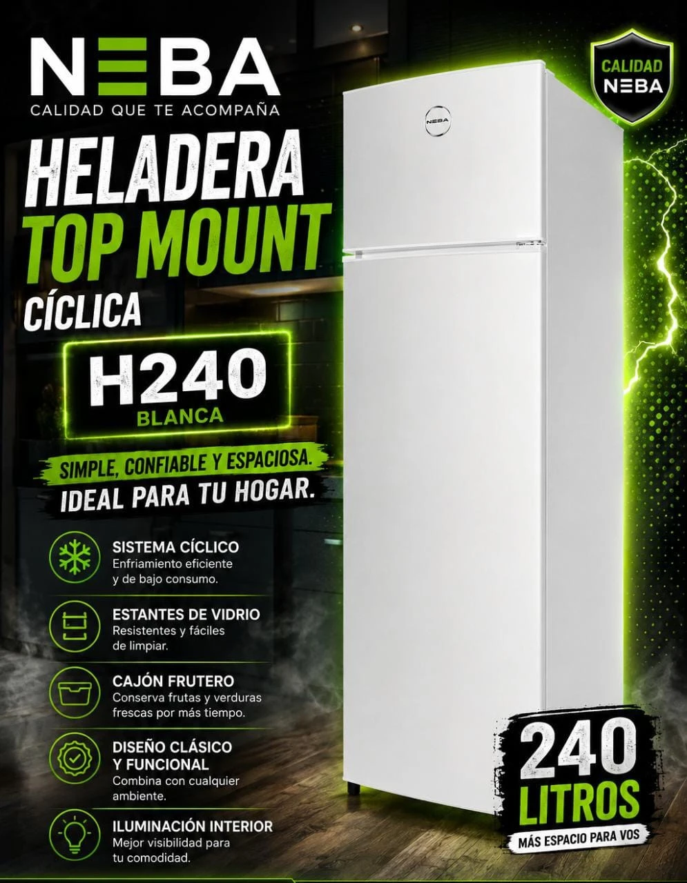 Heladera NEBA Top Mount Blanca H240