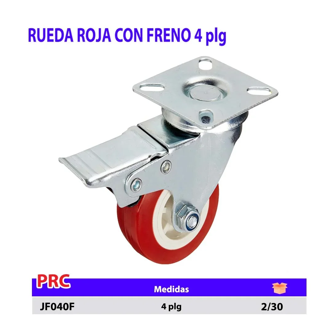 RUEDA ROJA CON FRENO 4"