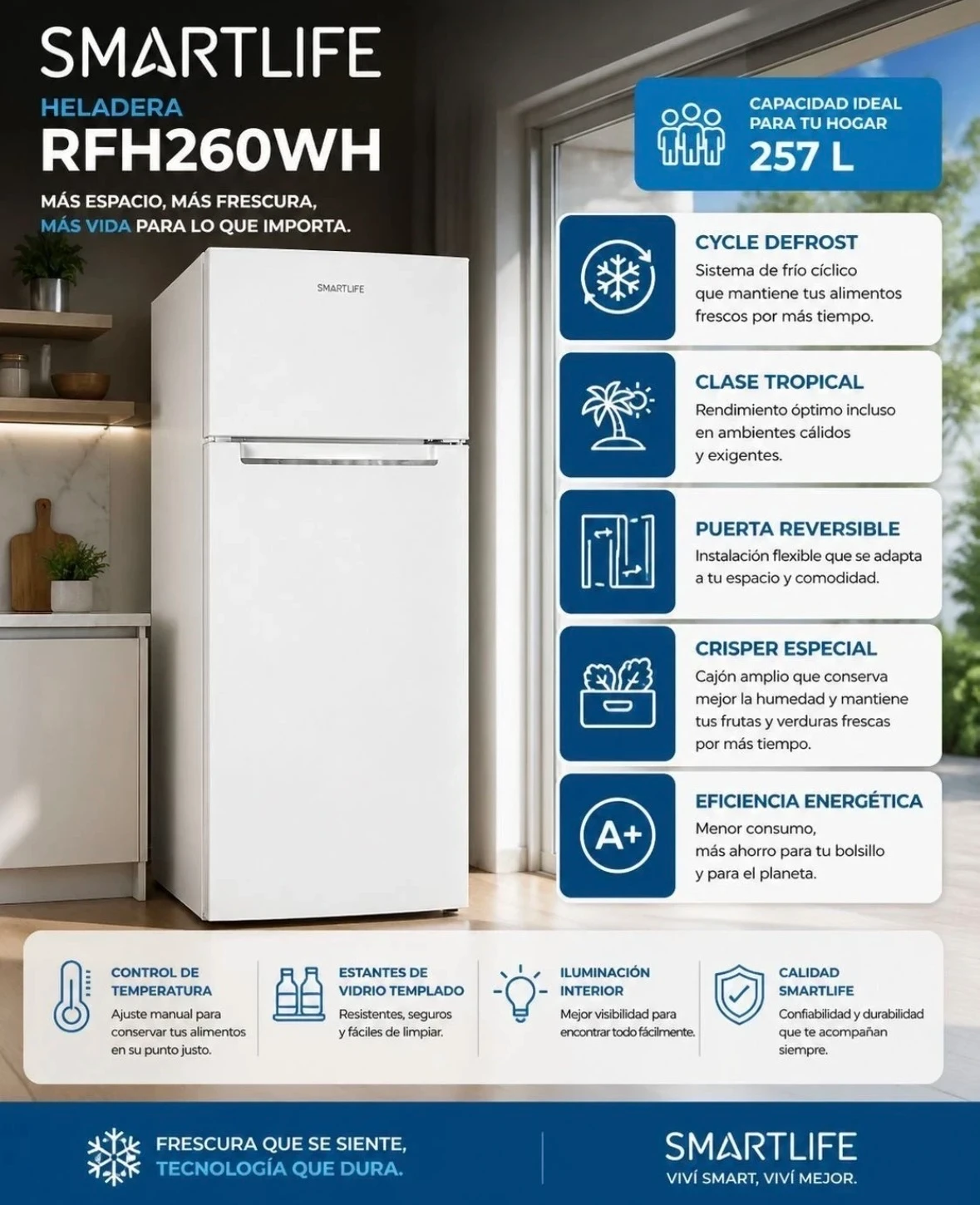 HELADERA SMARTLIFE 257L BLANCA