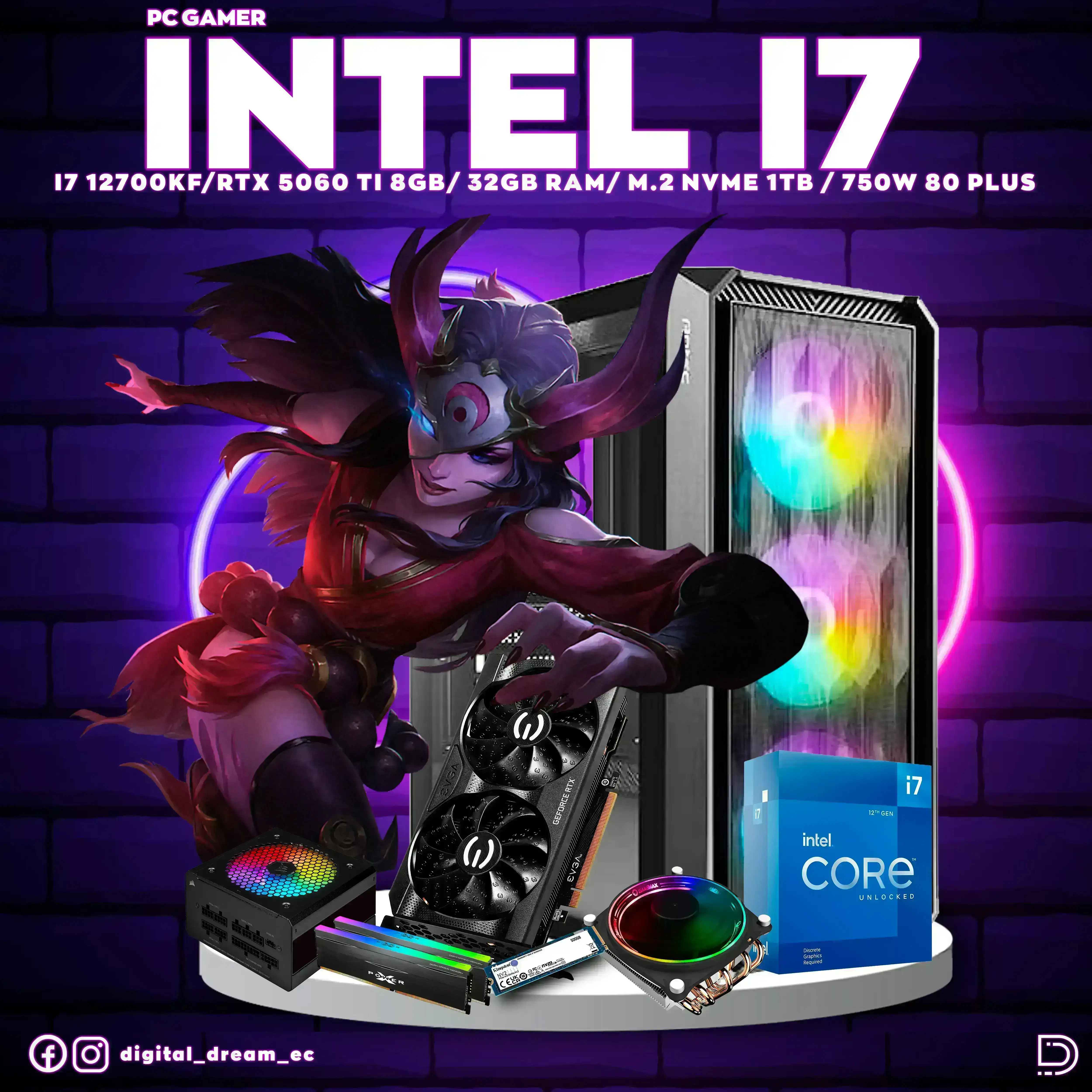 I7 12700KF RTX 5060 TI 8GB 1TB M.2  32GB RAM 