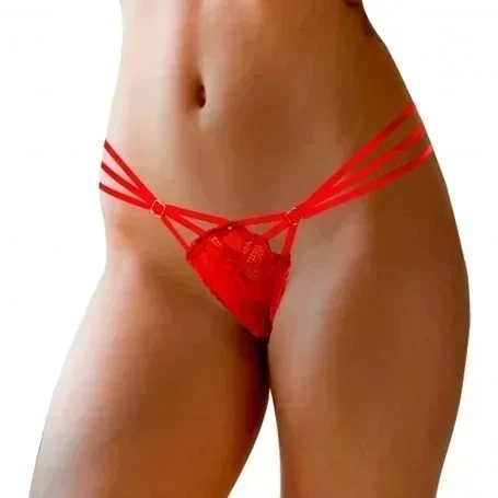 Tanga de Encaje 3 Tiras Rojo Pasionel