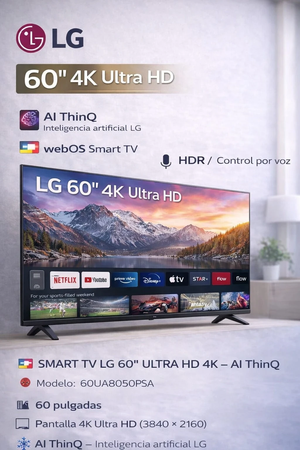 SMART TV LG 60" C/INTELIGENCIA ARTIFICIAL 