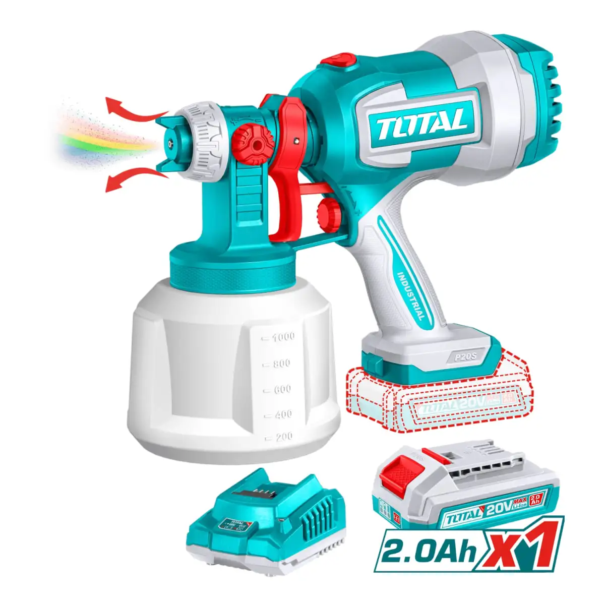 Pistola para pintar 20v 1000ml + 1 cargador + 1 bat 2 ah total