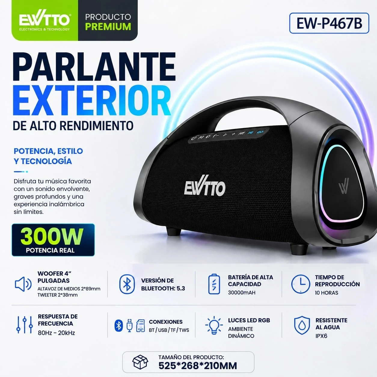 Parlante Portátil Bluetooth EWTTO EW-P467B | Electrónica Joma 2