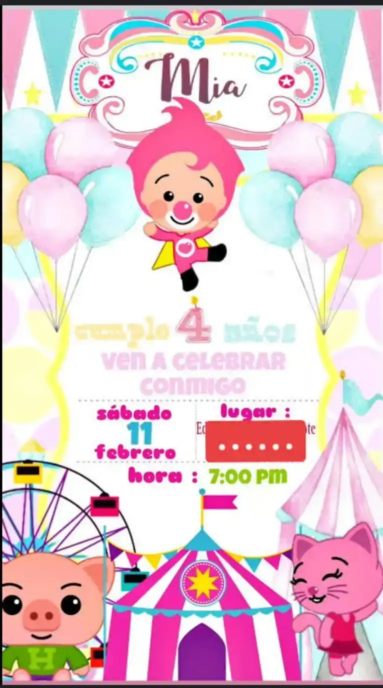 Invitación en Video y estática Plim plina niña