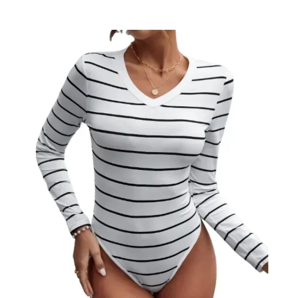 Body con estampado de rayas de cuello V 2