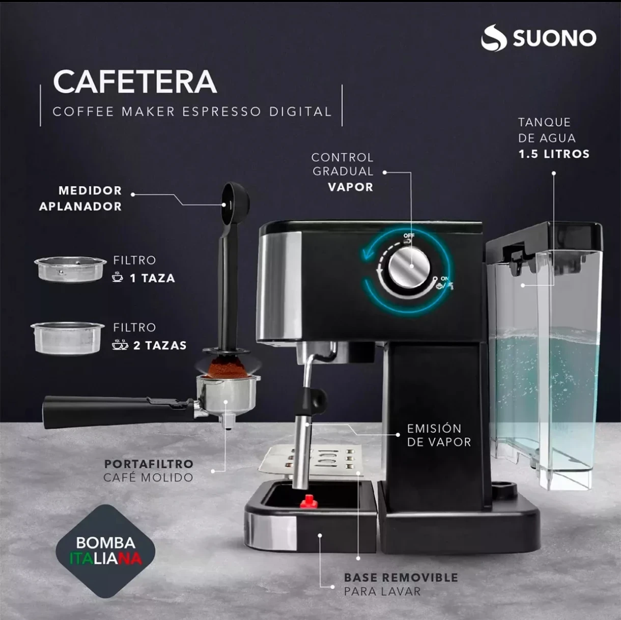 Cafetera Expresso Digital Suono Automática Acero Inox 1.5 L Csi - 4