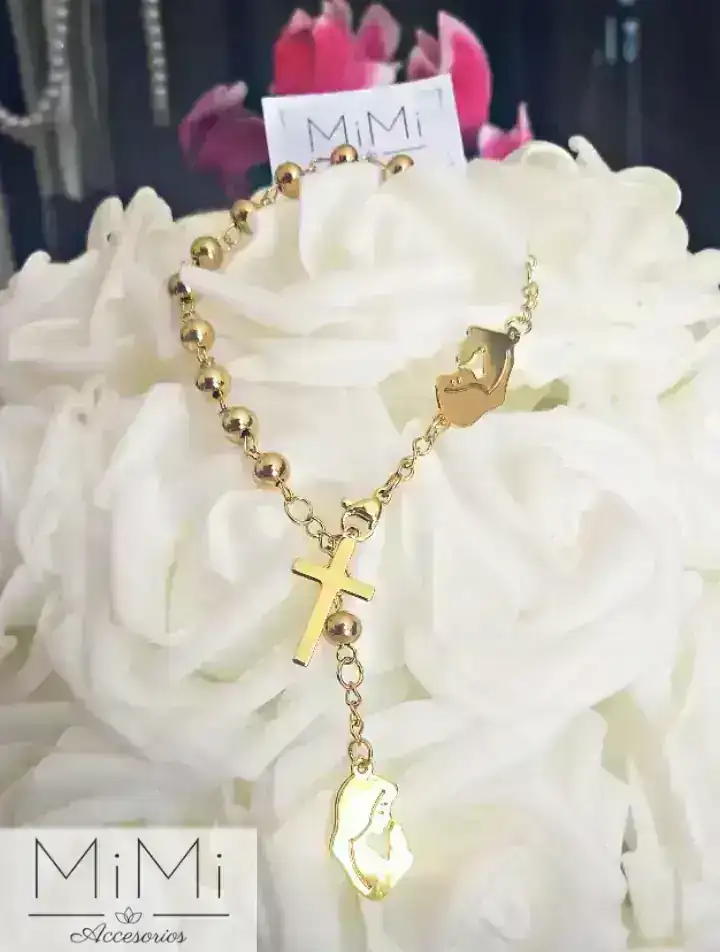 Denario Virgen María en acero inoxidable dorado