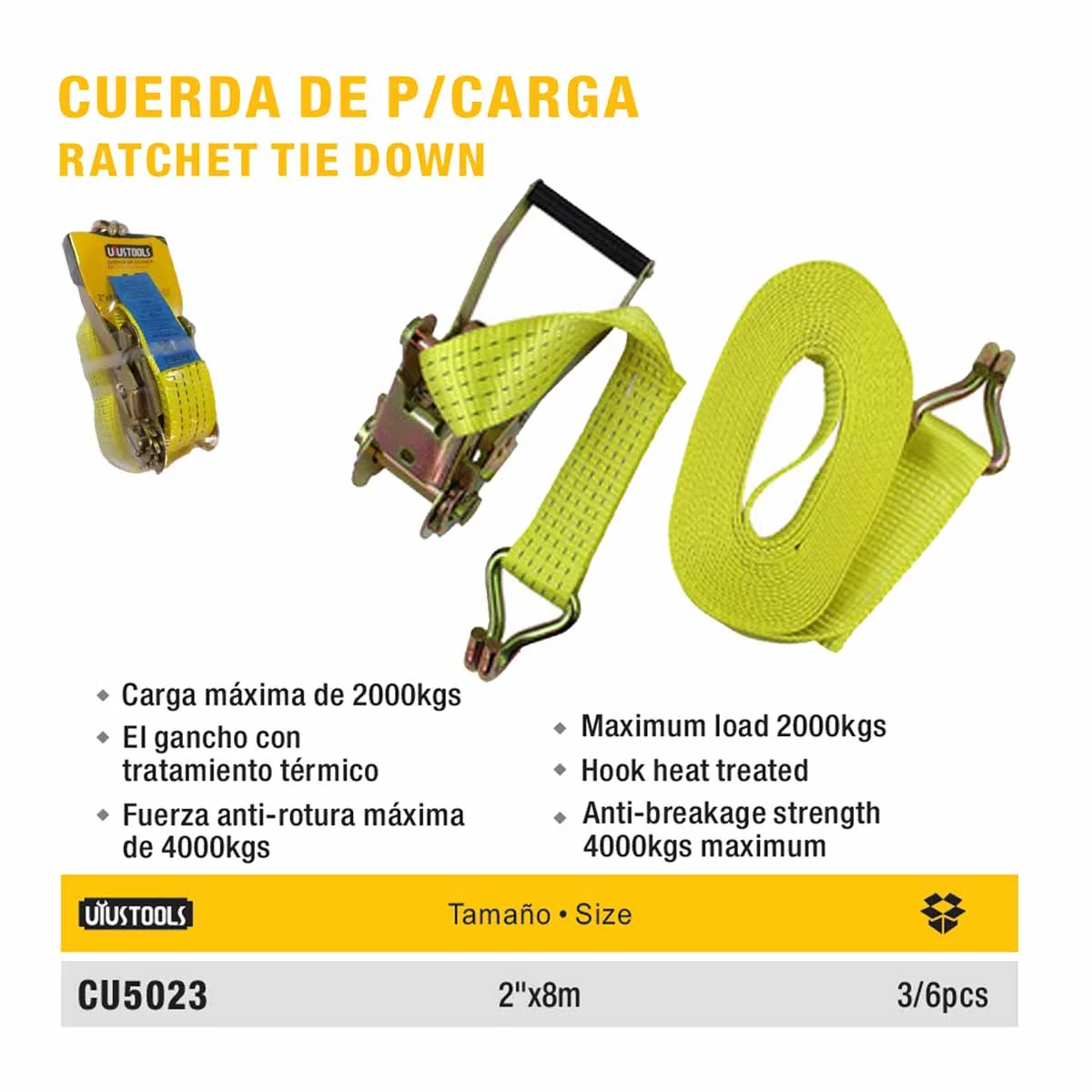 CUERDA PARA CARGA C/GANCHOS UYUST 2"x8M