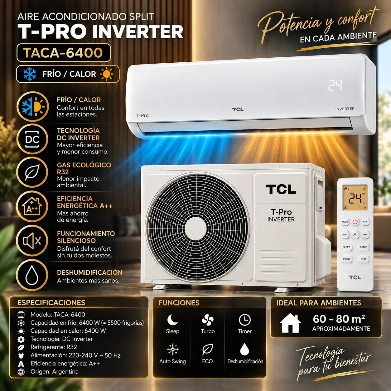 AIRE ACONDICIONADO TCL SPLIT INVERTER 6400W *CONSULTA DISPONIBILIDAD CON EL VENDEDOR*