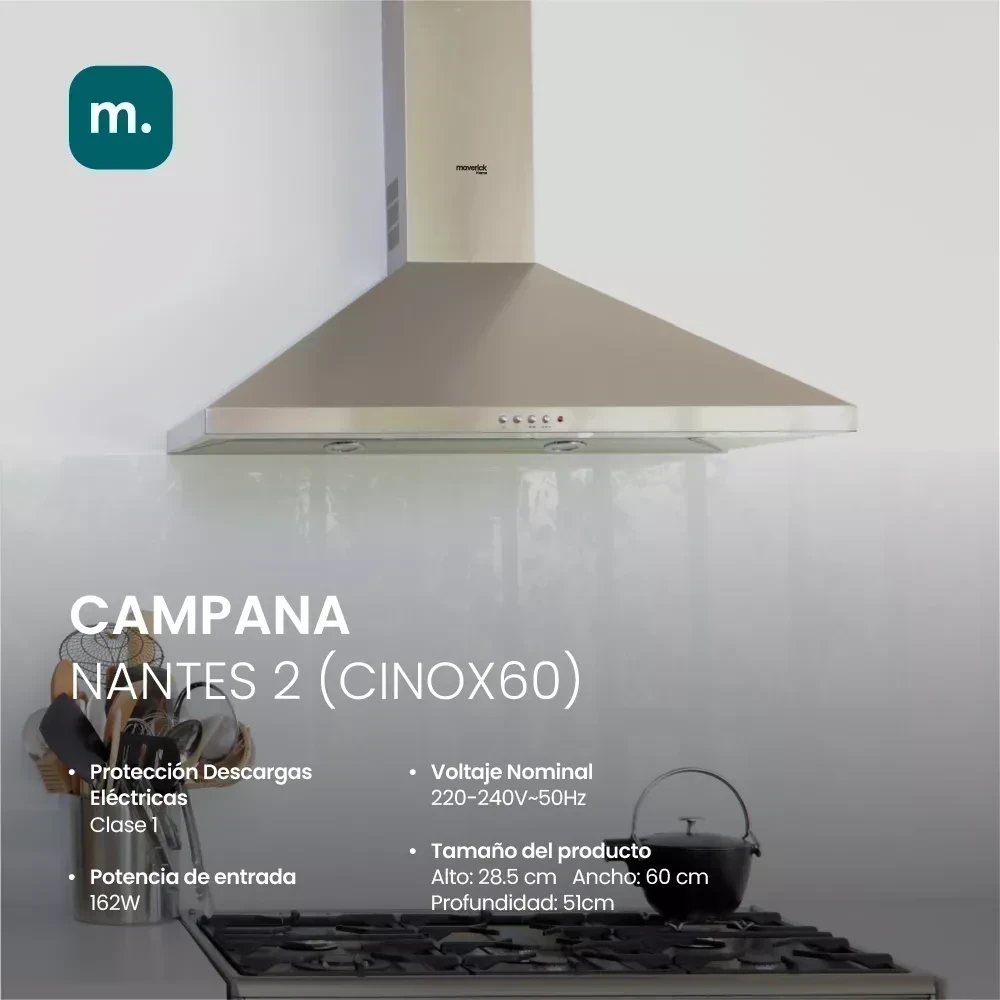 CAMPANA MAVERICK &nbsp;EXTRACTOR PURIFICADOR DE COCINA ACERO INOX 60CM