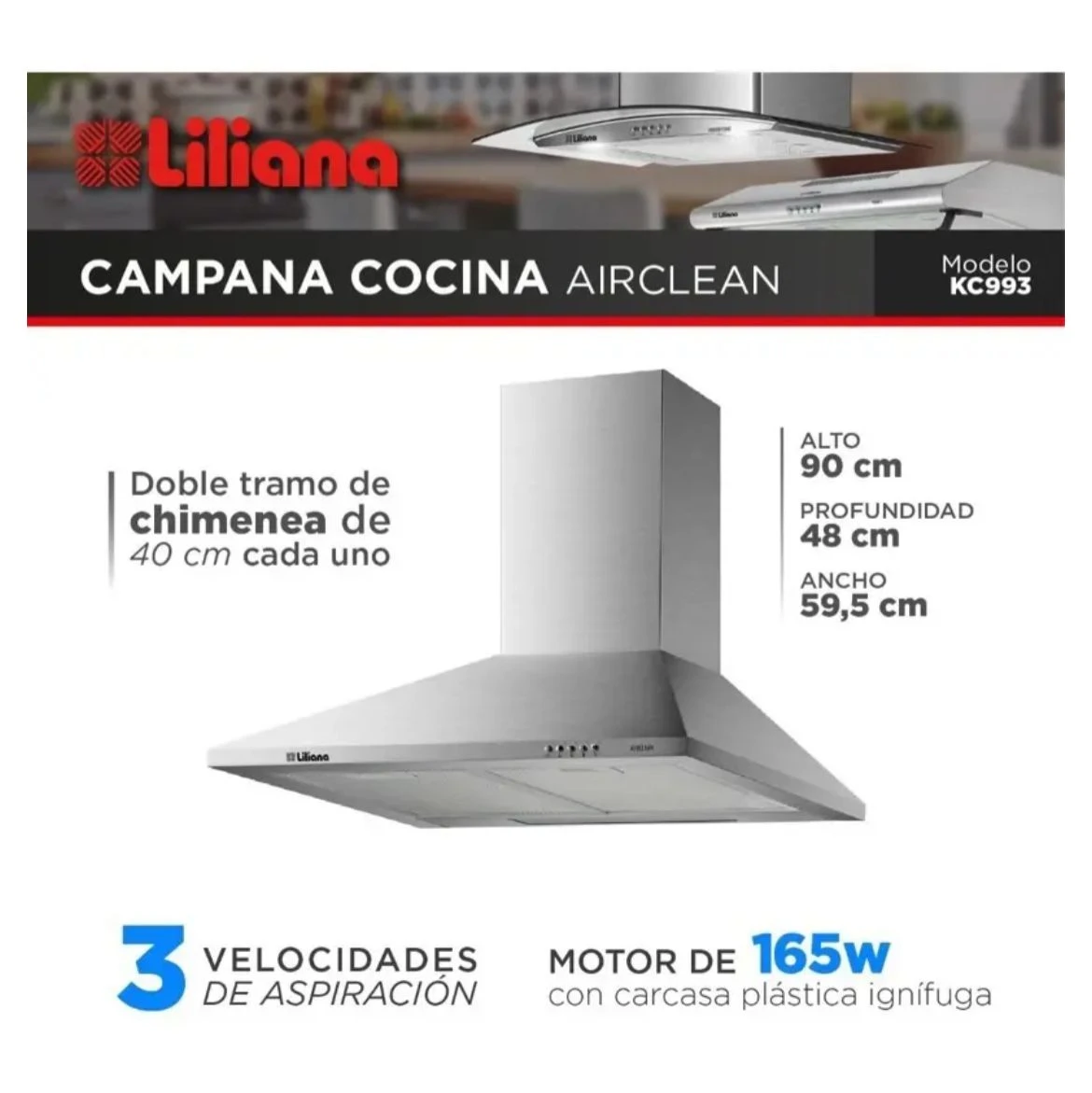 Campana de Cocina Liliana AirClean KC993 - 60cm Acero Inoxidable