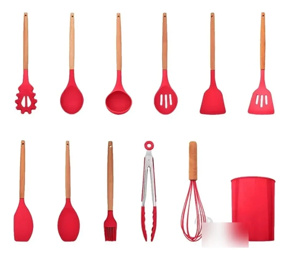 SET DE UNTENSILLOS DE SILICONA X12 PIEZAS ROJO