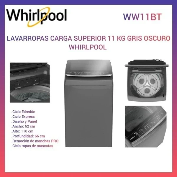 LAVARROPAS WHIRLPOOL SILVER 11KG CARGA SUPERIOR 700RPM ‼️SOLO POR PEDIDOS ‼️ 
