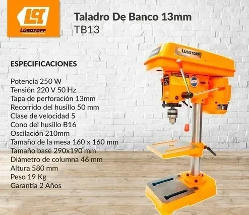 TALADRO DE BANCO LUSQTOFF 13MM 1/2" CON MORSA TB-13
