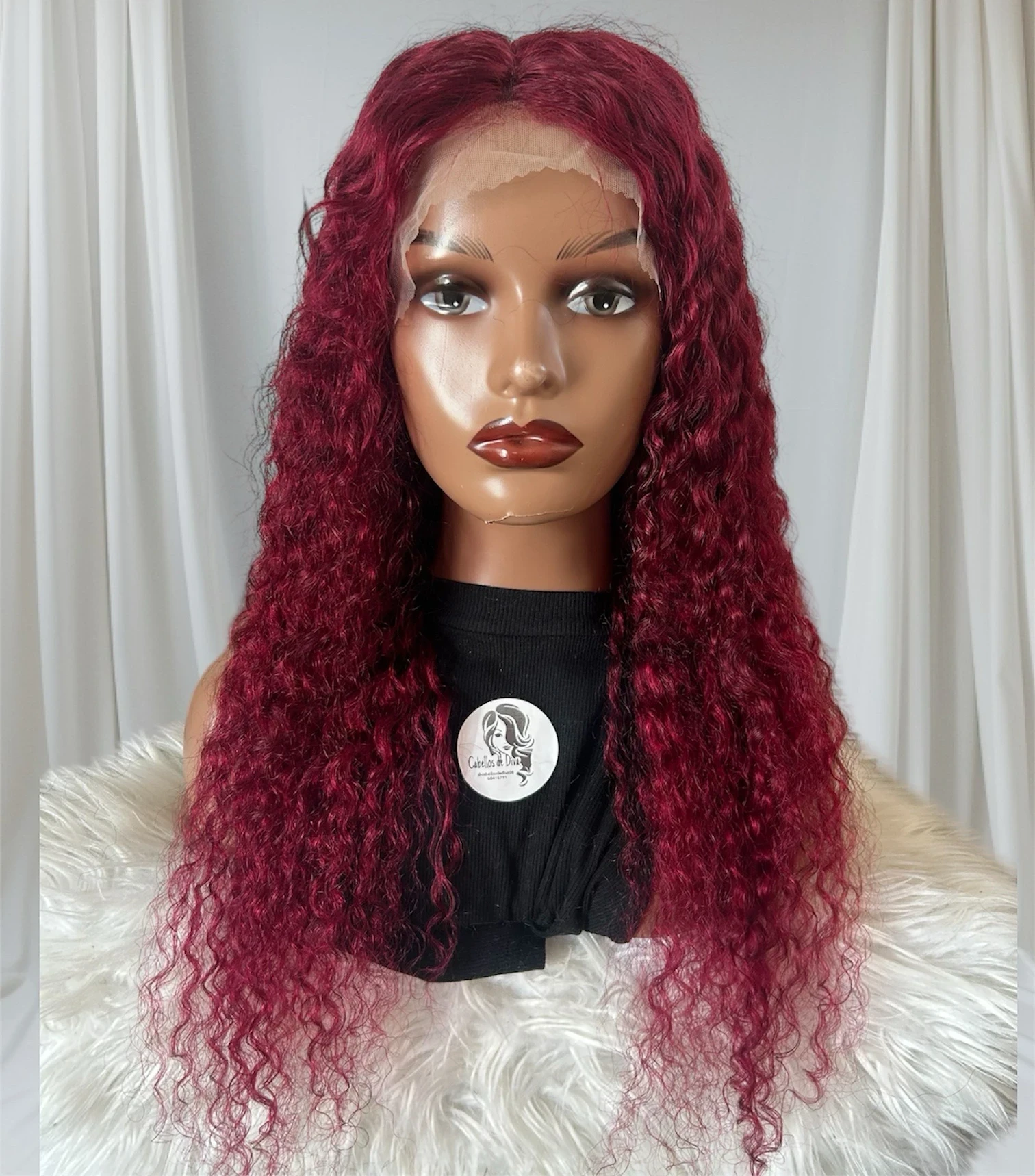 Peluca Rizada de 24 Pulgadas Cabello Humano 99j frontal lace  13x6  3