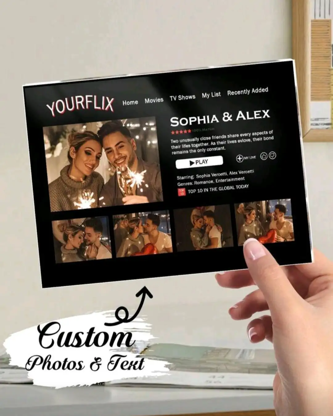 1 pieza Placa personalizada con foto de pareja, placa de foto de película personalizada, regalo personalizado con foto de pareja, personalizado con texto y foto, placa de acrílico personalizada, placa de foto personalizada, marcos de fotos personalizados, para el Día de San Valentín, para el Día de la Madre, para el Día del Padre, para la graduación, para el estreno de la casa, sala de estar, dormitorio, oficina, sala de té, hogar, Día de San Valentín, regalos de decoración del Día de San Valentín, vida lenta del verano, artesanías personalizadas, vintage, decoración navideña, de alta calidad, vida elegante, vida artística