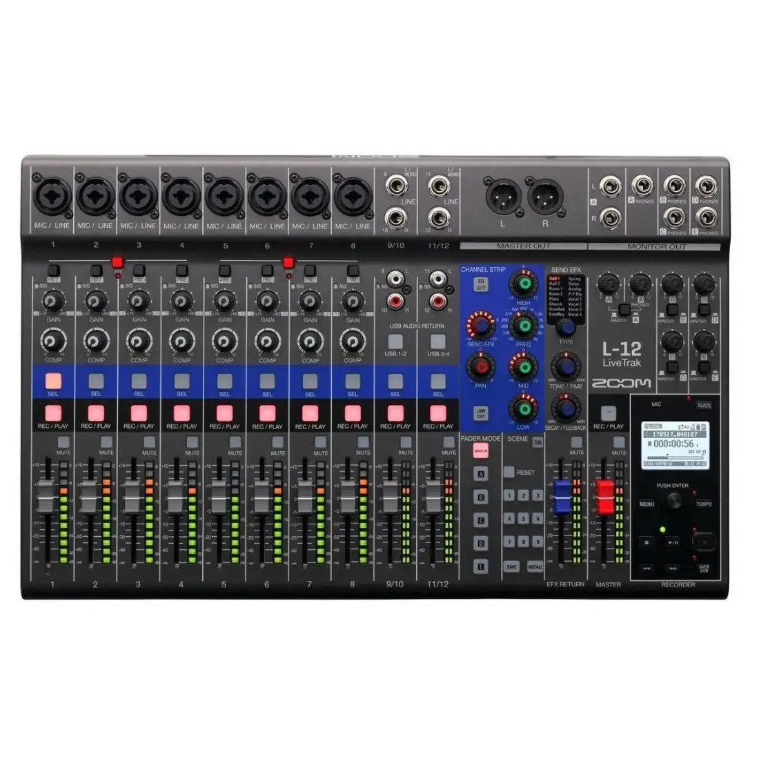 Consola de mezcla / grabación digital de 12 canales