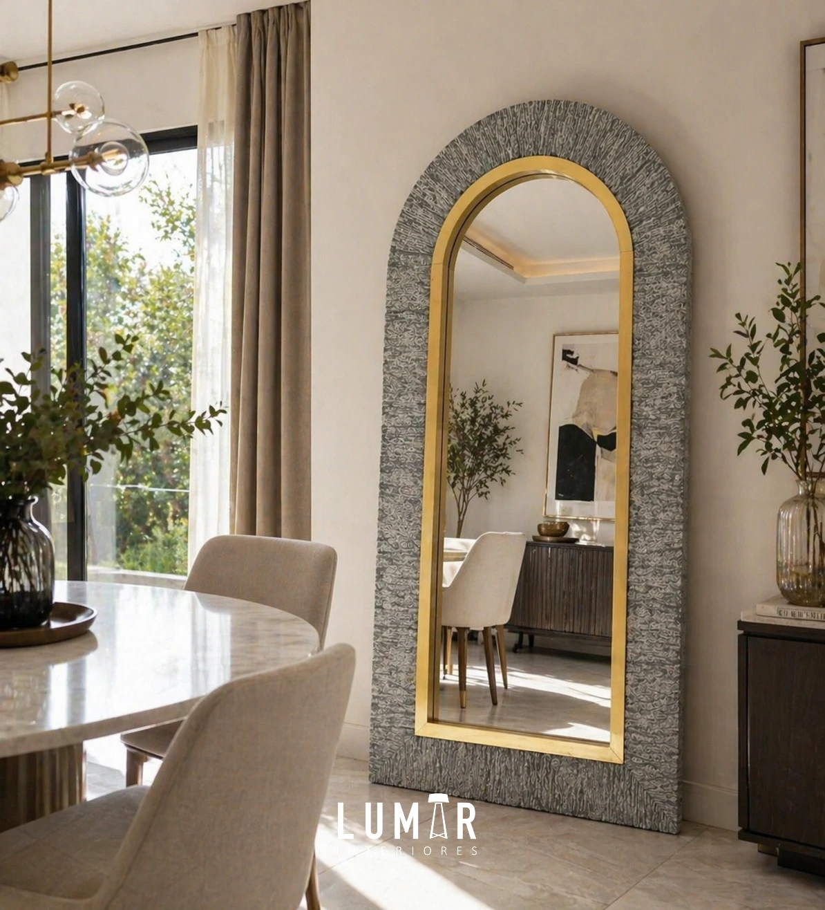 Espejo Ojo de Tigre Arco Corteza Madera 190x90cm 4