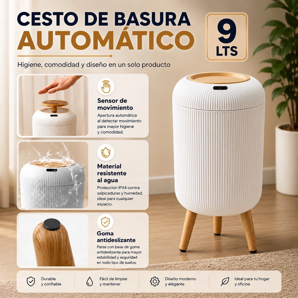 CESTO DE BASURA AUTOMATICO WAGGS 9LTS BLANCO