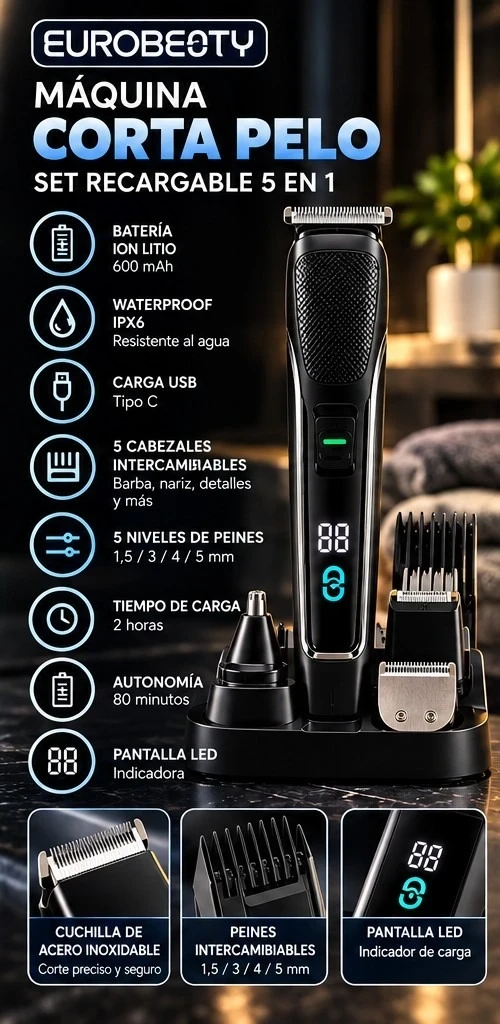 MÁQUINA CORTA PELO EUROBEAUTY 5 EN 1