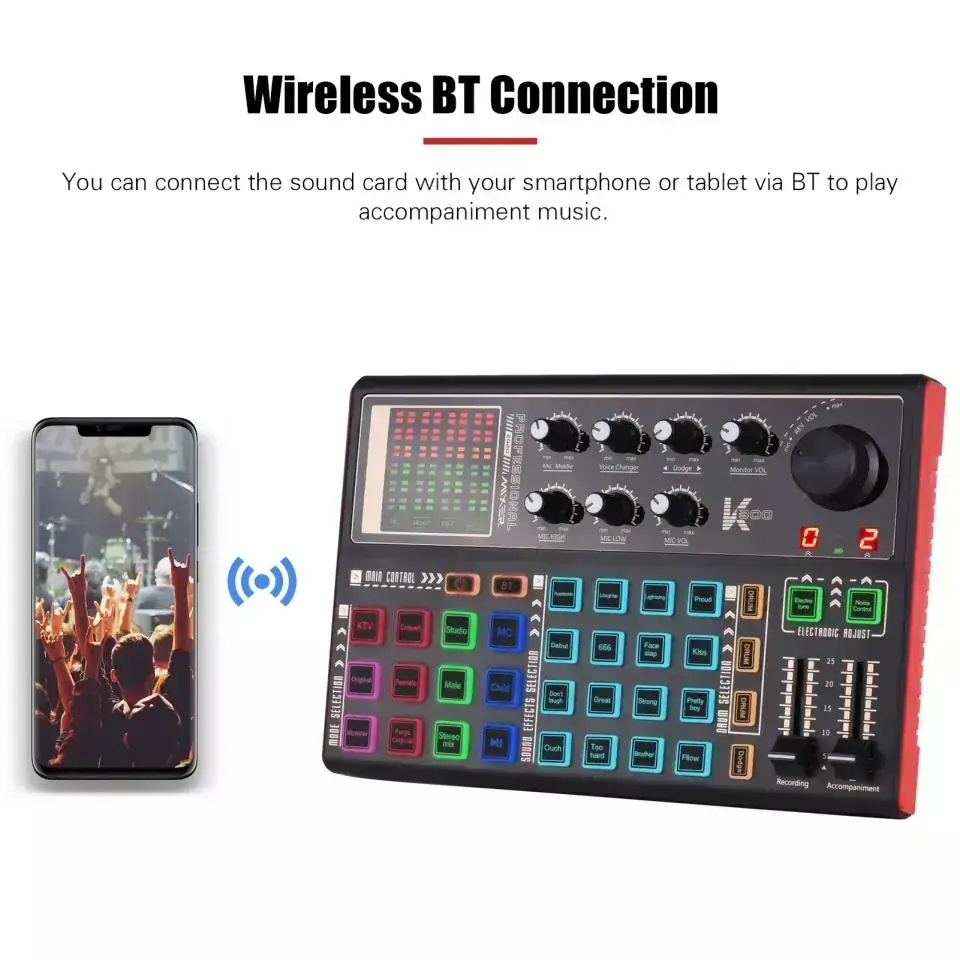 Muslady-tarjeta de sonido en vivo K300, cambiador de voz externo, Kit mezclador de Audio, batería recargable integrada, múltiples efectos de sonido 4