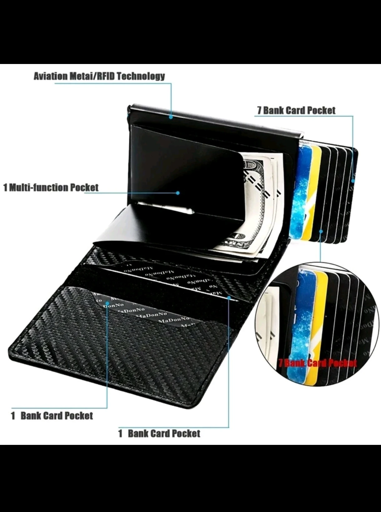 Billetera Inteligente con Tarjetero Pop-Up y Bloqueo RFID - Fibra de Carbono 5