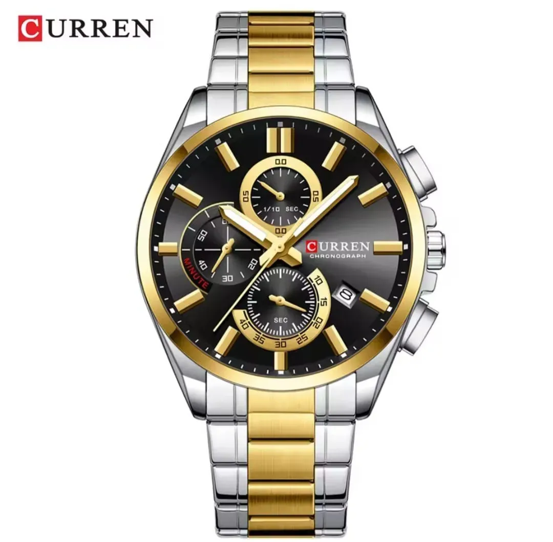 Reloj Curren Original Acero Cronografo 8475 Bicolor Fondo Negro