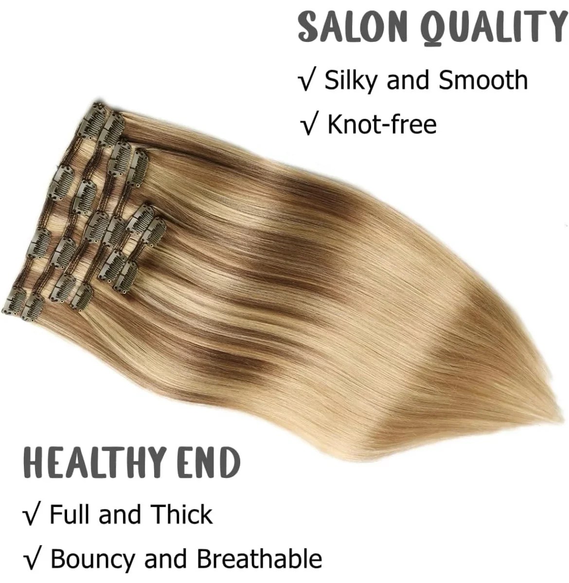 Extensiones de cabello humano Remy con pinzas, 16 pulgadas, 6 unidades, 120g, balayage, color marrón ceniza a rubio caramelo, extensiones de cabello humano con clip #10/16/16,  2