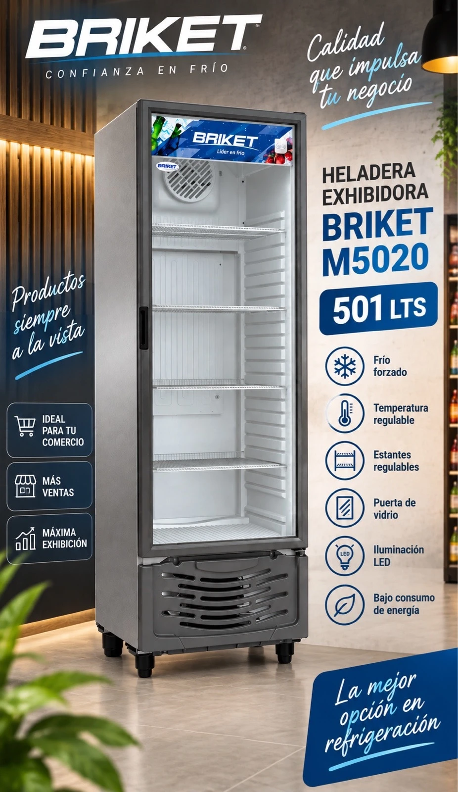 HELADERA EXHIBIDORA BRIKET M5020 SILVER 