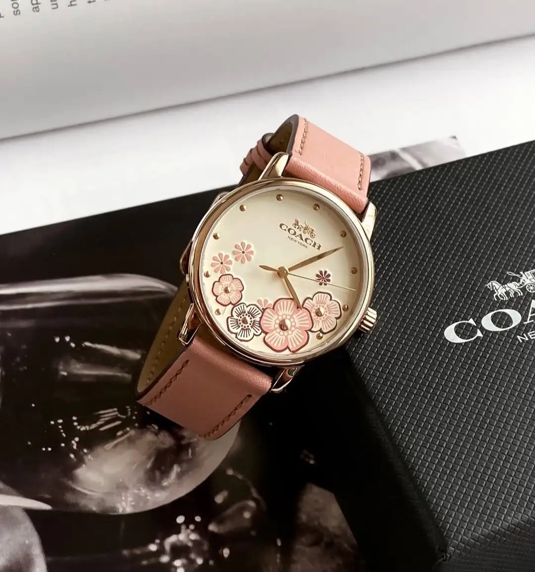 Coach Grand Pink Leather Strap Flower Dial Women's Watch 2