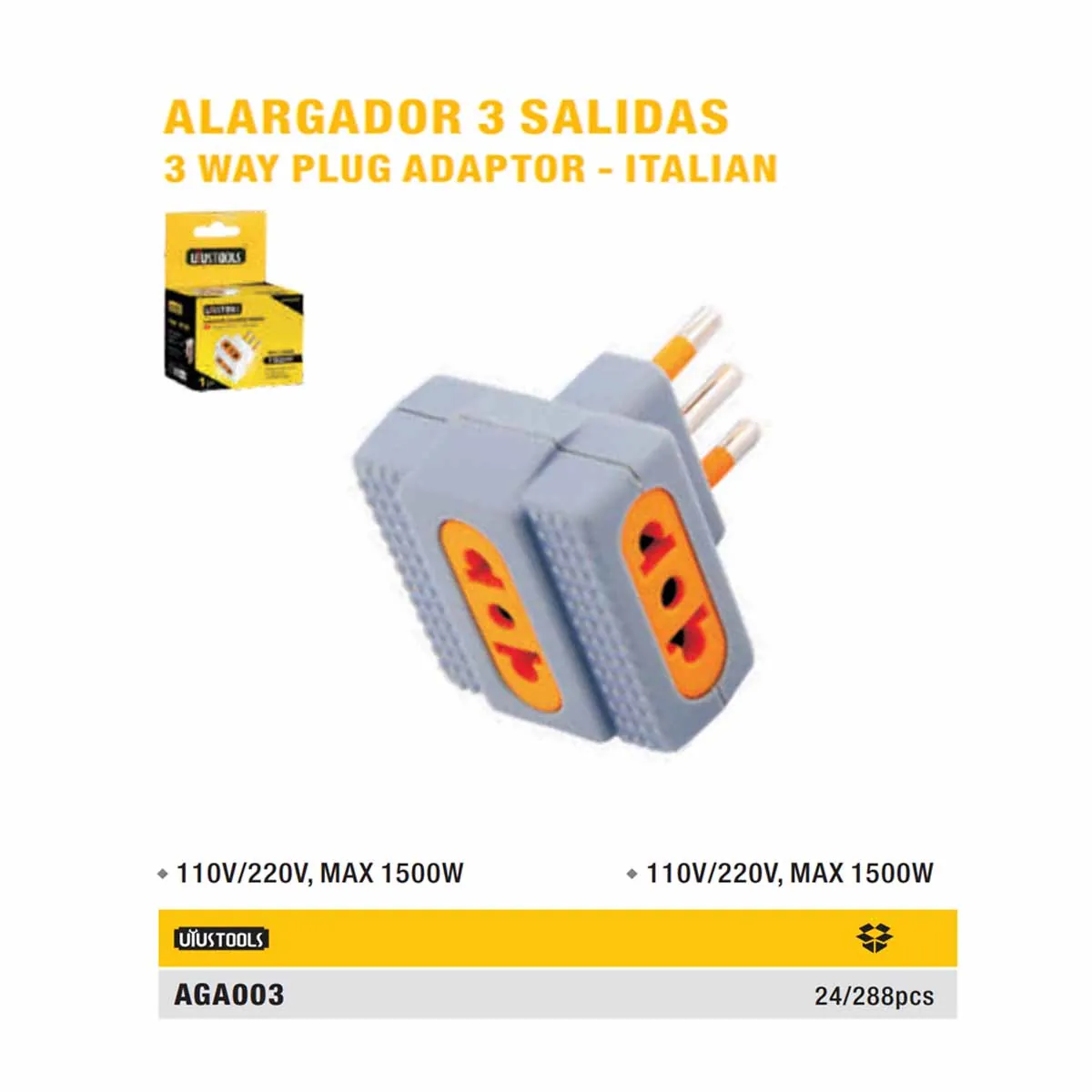 ENCHUFE VOLANTE 3 SALIDAS UYUST 110/220V 1500W