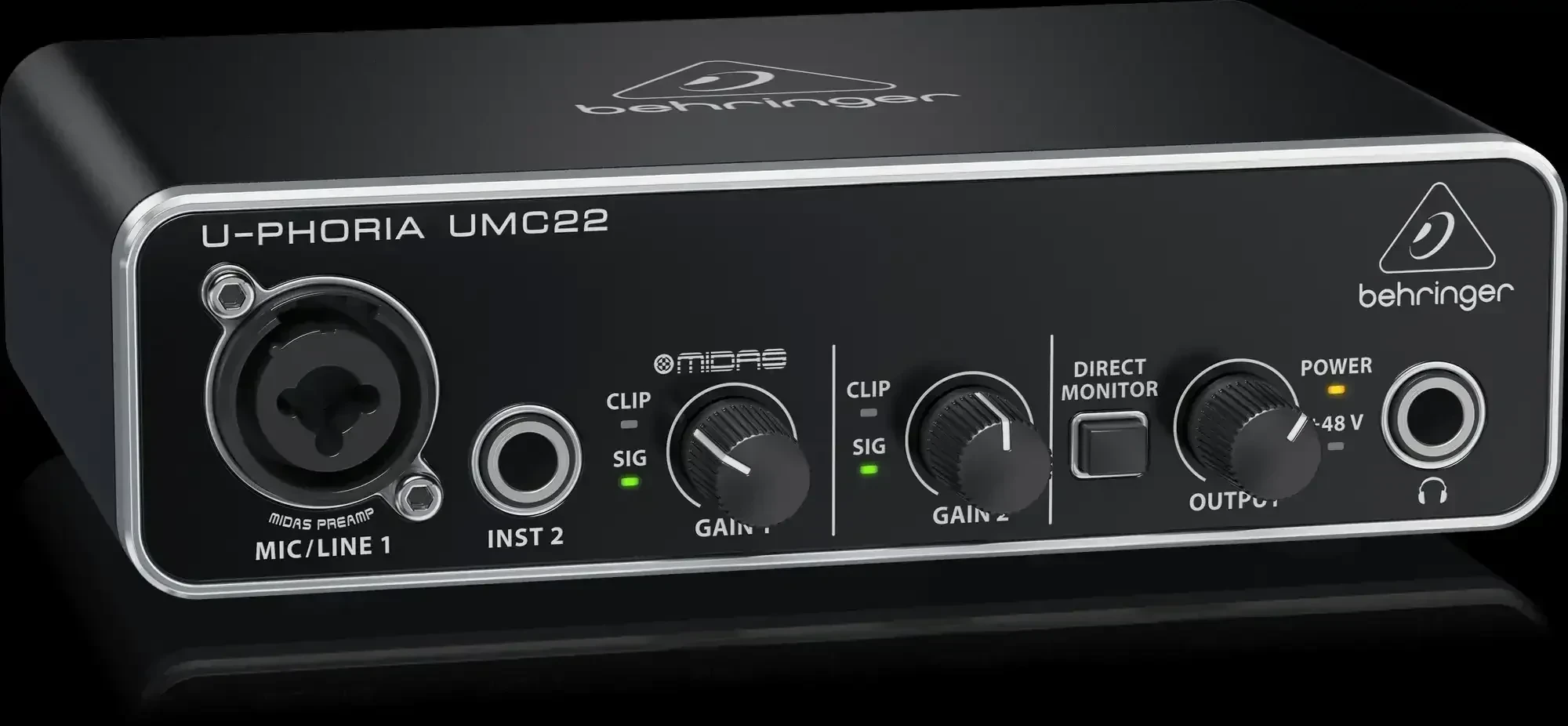 💥INTERFA DE AUDIO BEHRINGER UMC22💥  NUEVOS Y SELLADOS DE CAJA  PEDIDOS: 69442828  La Behringer U-Phoria UMC22 es una interfaz de audio USB con 2 entradas y salidas, entre las que se incluye una entrada Mic/Line, que por un lado tiene un excelente MIDAS Mic Preamp y por otro lado se puede conmutar una alimentación fantasma de +48V. Es adecuado como interfaz de audio para aplicaciones de grabación en casa, para en el camino, y grabar rápidamente una nueva idea o para grabaciones en estudio y en vivo. El Behringer U-Phoria UMC22 también tiene una buena calidad de sonido con una resolución de 16Bit/48kHz.  Behringer U-Phoria UMC22 de un vistazo: Resolución 16bit/48khz 1 jacks combo: XLR / jack de 6,3 mm 1 entrada XLR para instrumentos Previo de micrófono de diseño MIDAS con alimentación fantasma de 48 V Visualización de la señal y del clip Monitorización directa con nivel Salida de auriculares con jack de 6,3 mm Alimentación por bus USB incl. cable USB y software Tracktion