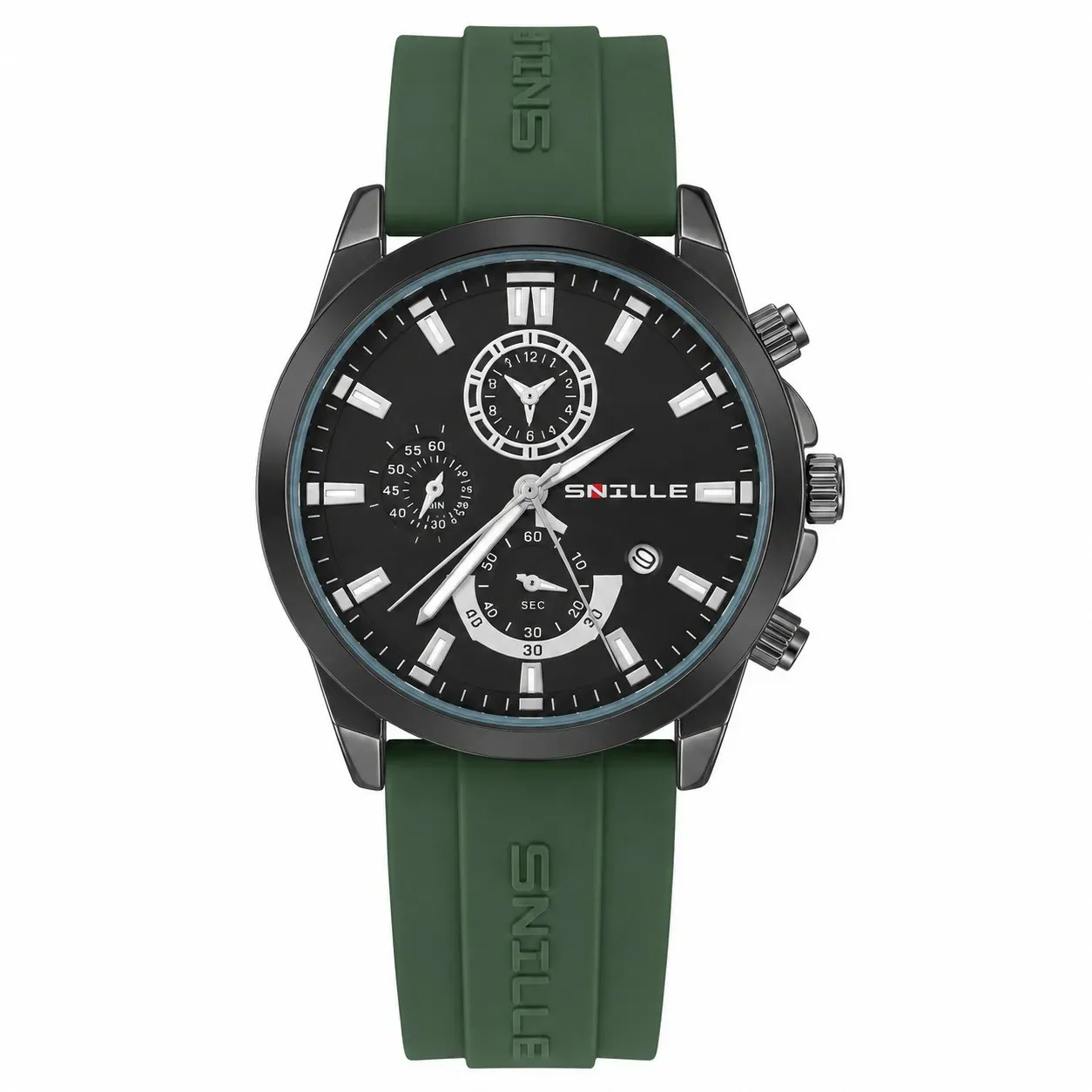 Reloj Snille Original Pulso Silicona Análogo Negro Verde