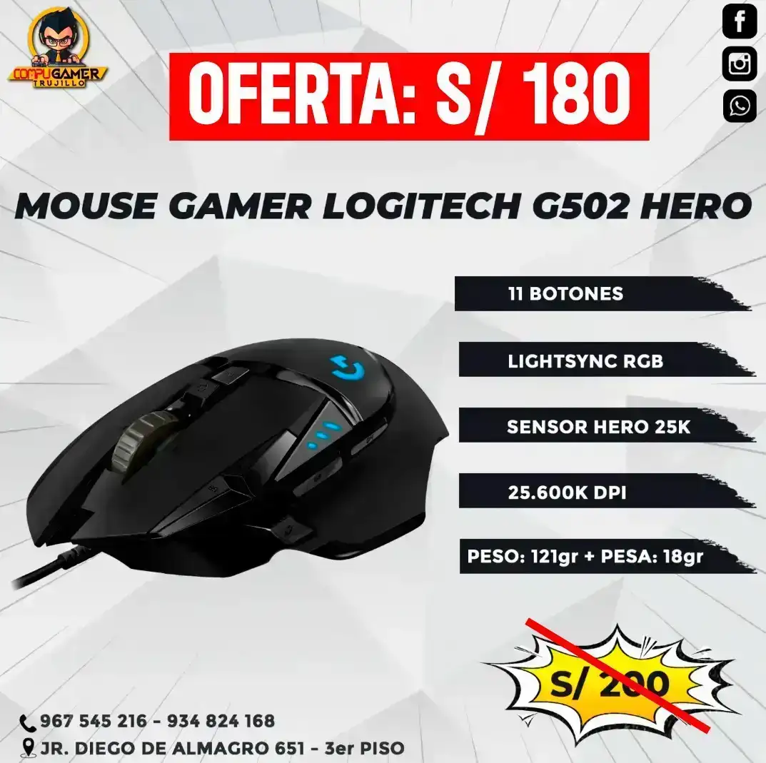 MOUSE GAMER LOGITECH G502 HERO 25K LIGHTSYNC RGB BLACK 