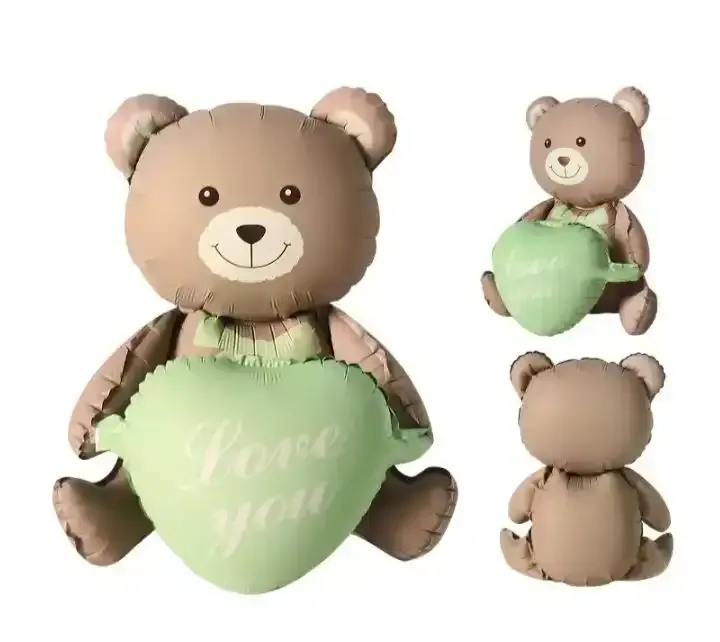 Globo metalizado oso marrón corazón 60x55 cm 2