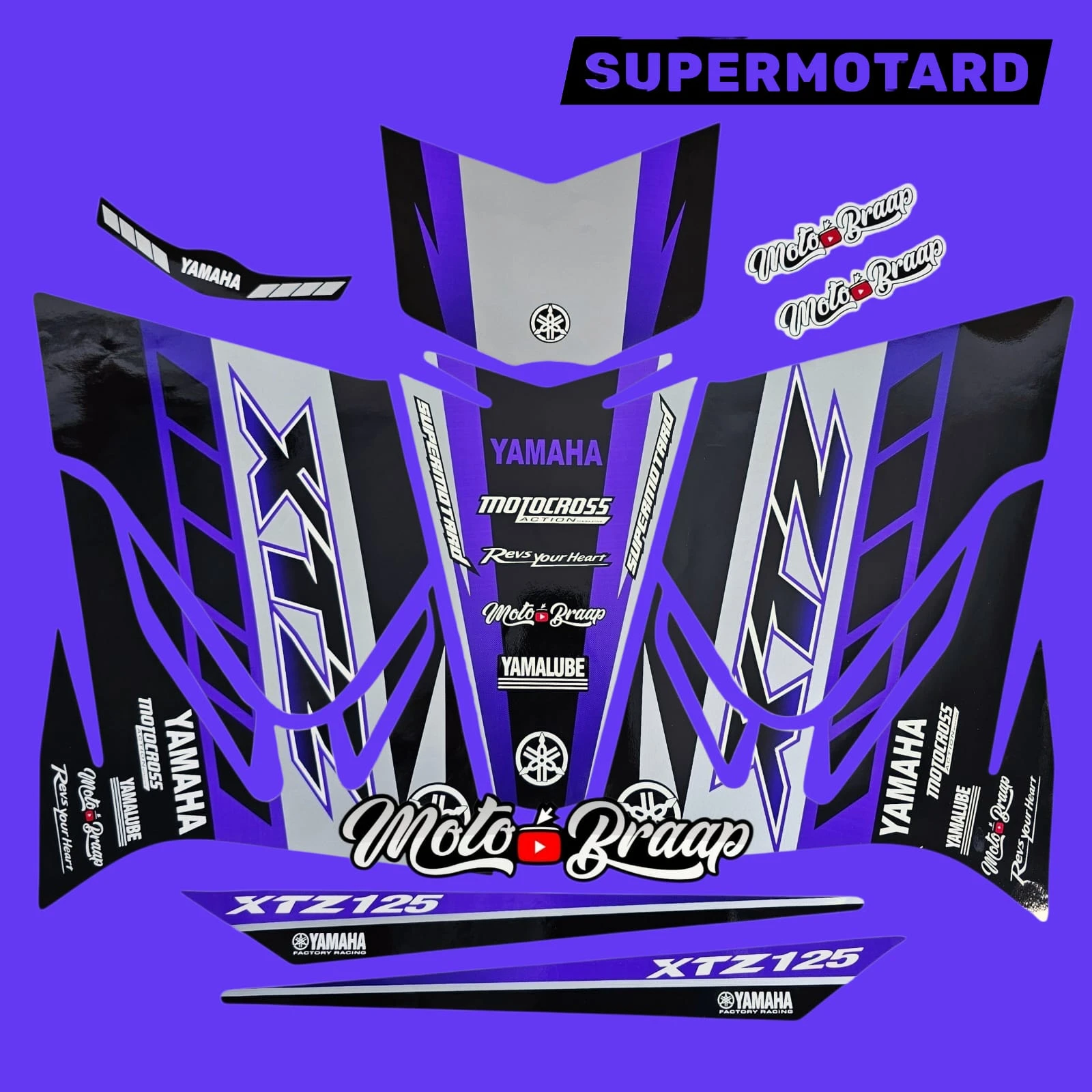 Xtz 125 calcomanias SUPERMOTARD MORADO