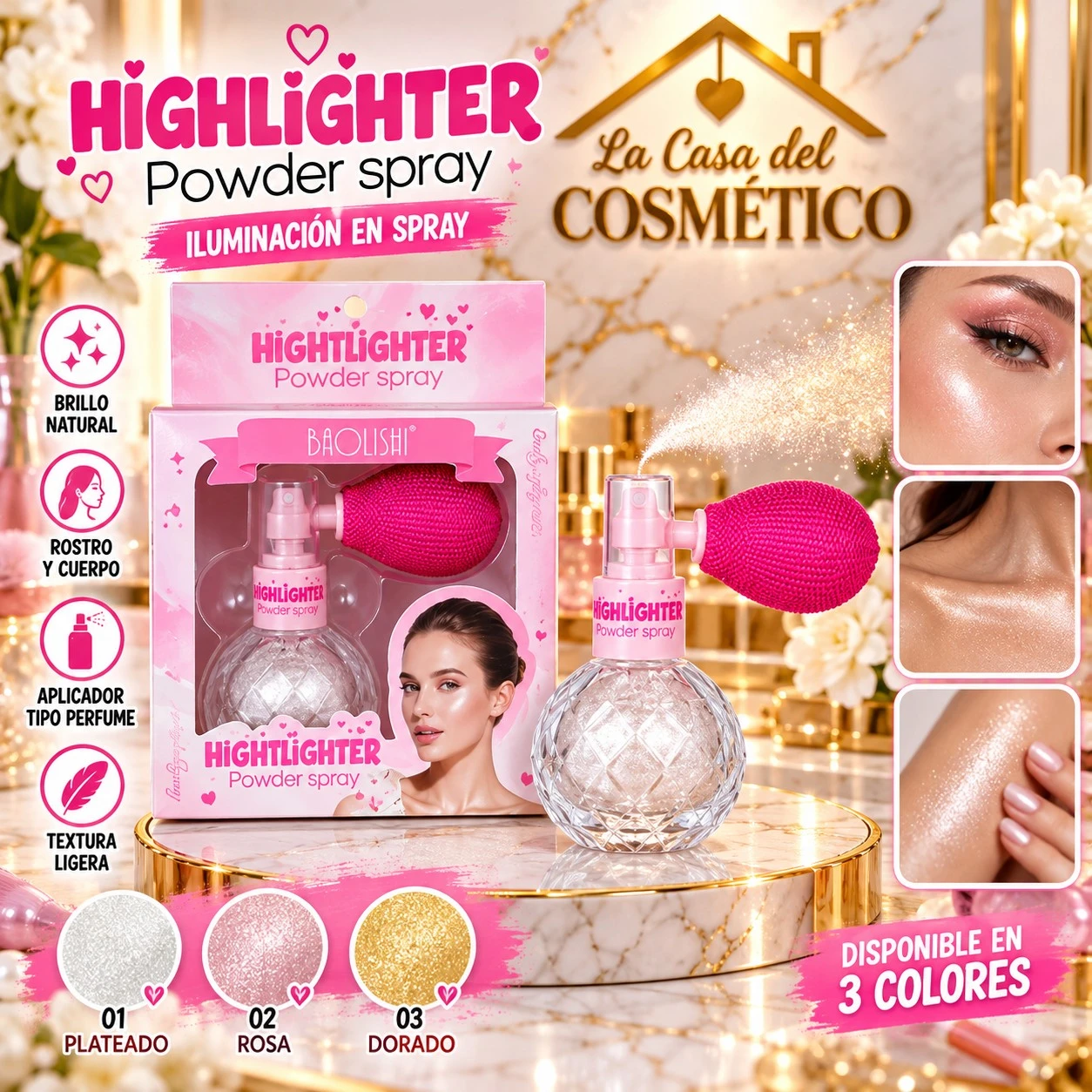 lumera polvo de hadas baolishi iluminador en polvo spray – brillo de ensueño