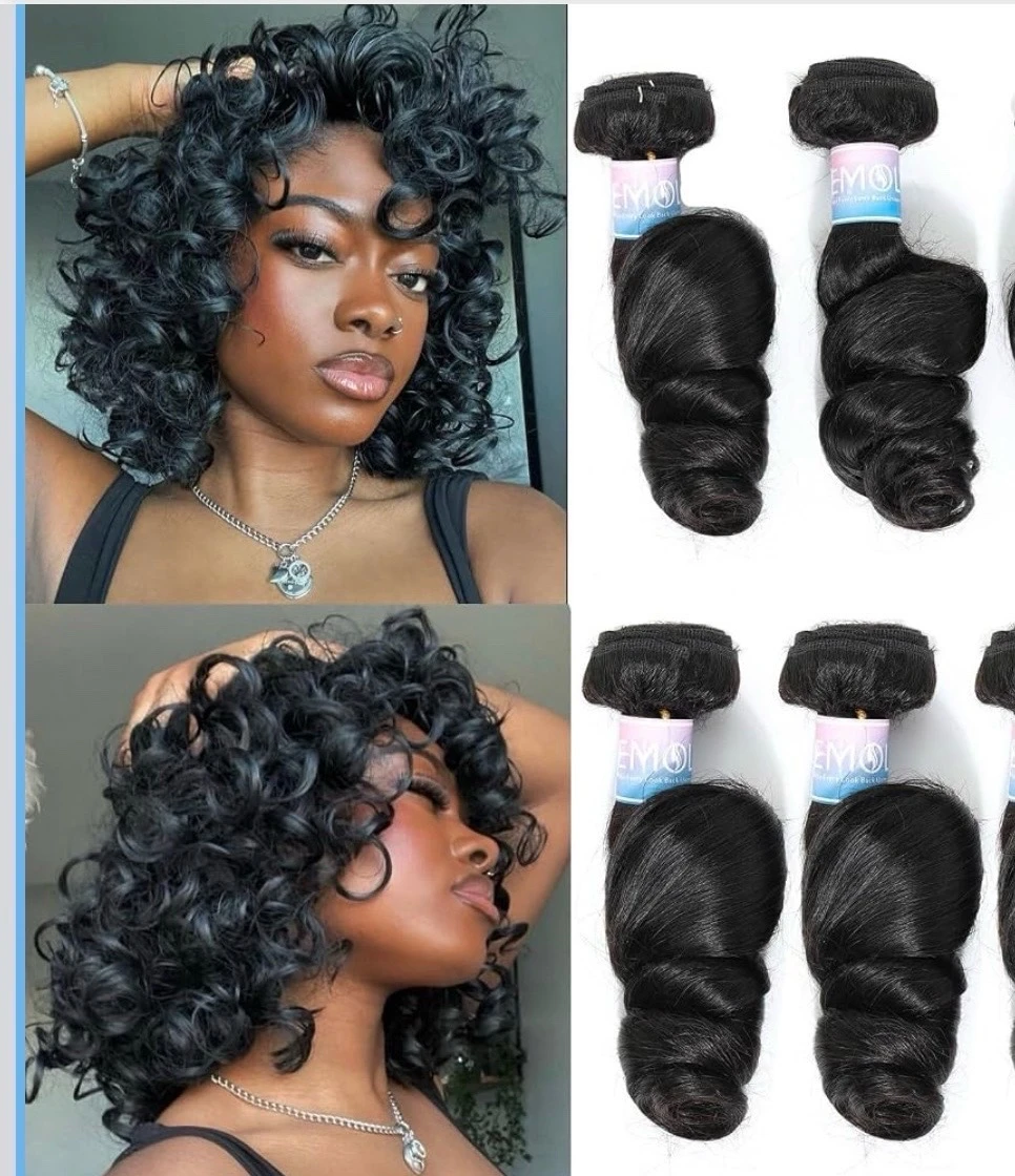 Paquetes de cabello humano ondulado suelto  12" de cabello humano virgen brasileño, cabello ondulado suelto, trenza de espiral grande, rizos de varita de cabello corto