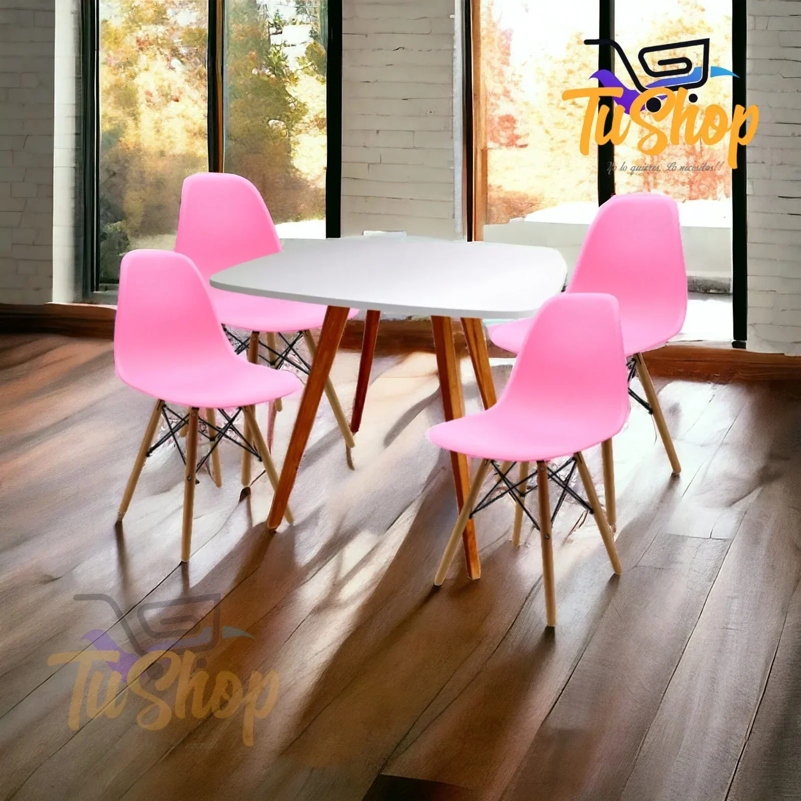 Juego Comedor Nordico Blanco Gris  2