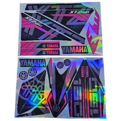 XTZ 150 Calcomanias 2025 Tornasol gris con fucsia