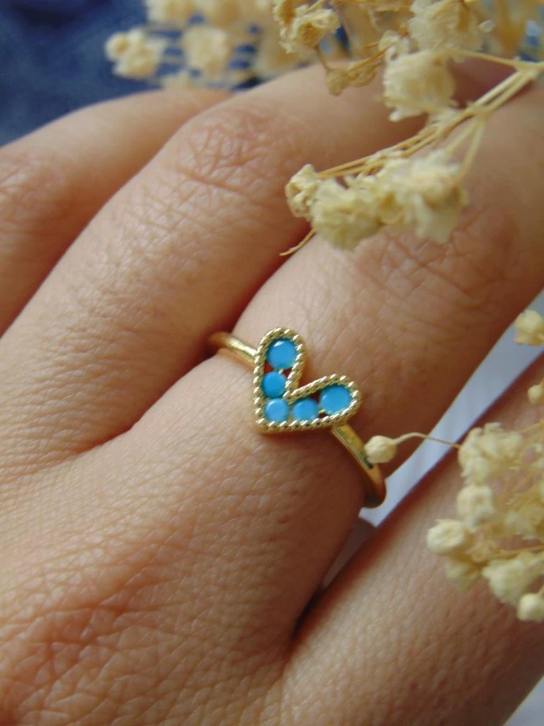 ANILLO ACERO DOR LINEA CORAZON TURQUEZA