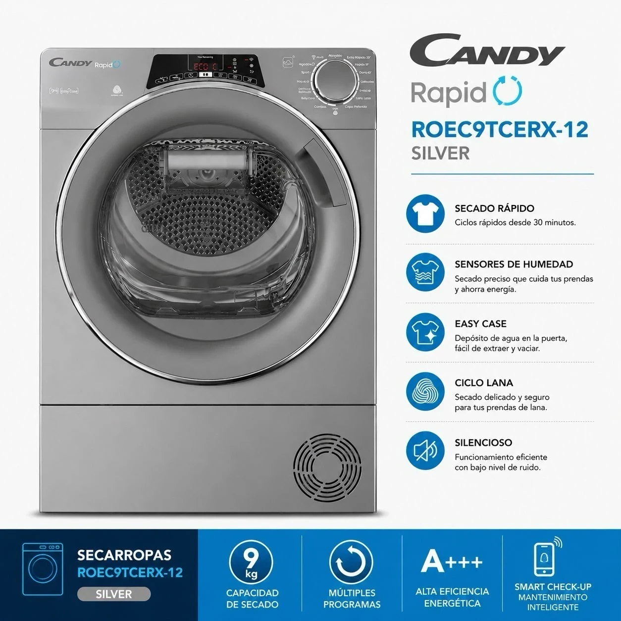 🧼 *SECARROPAS CANDY 9KG SILVER  INVERTER
