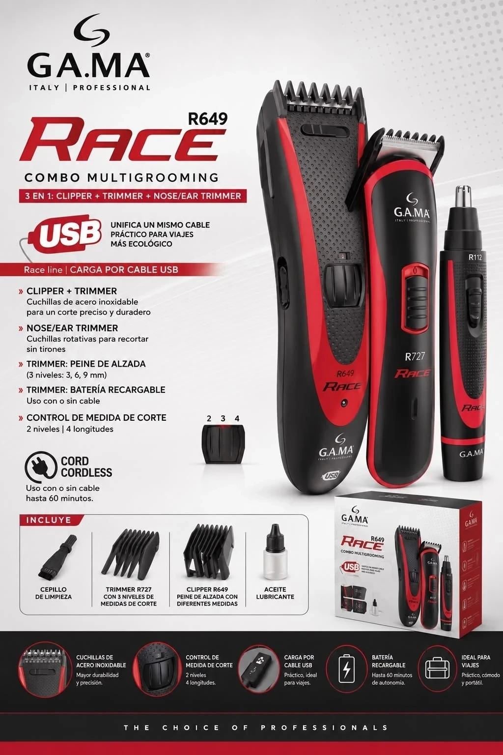 COMBO RACE GAMA 3 EN 1 R649 clipper+trimmer+TRIMMER nariz*