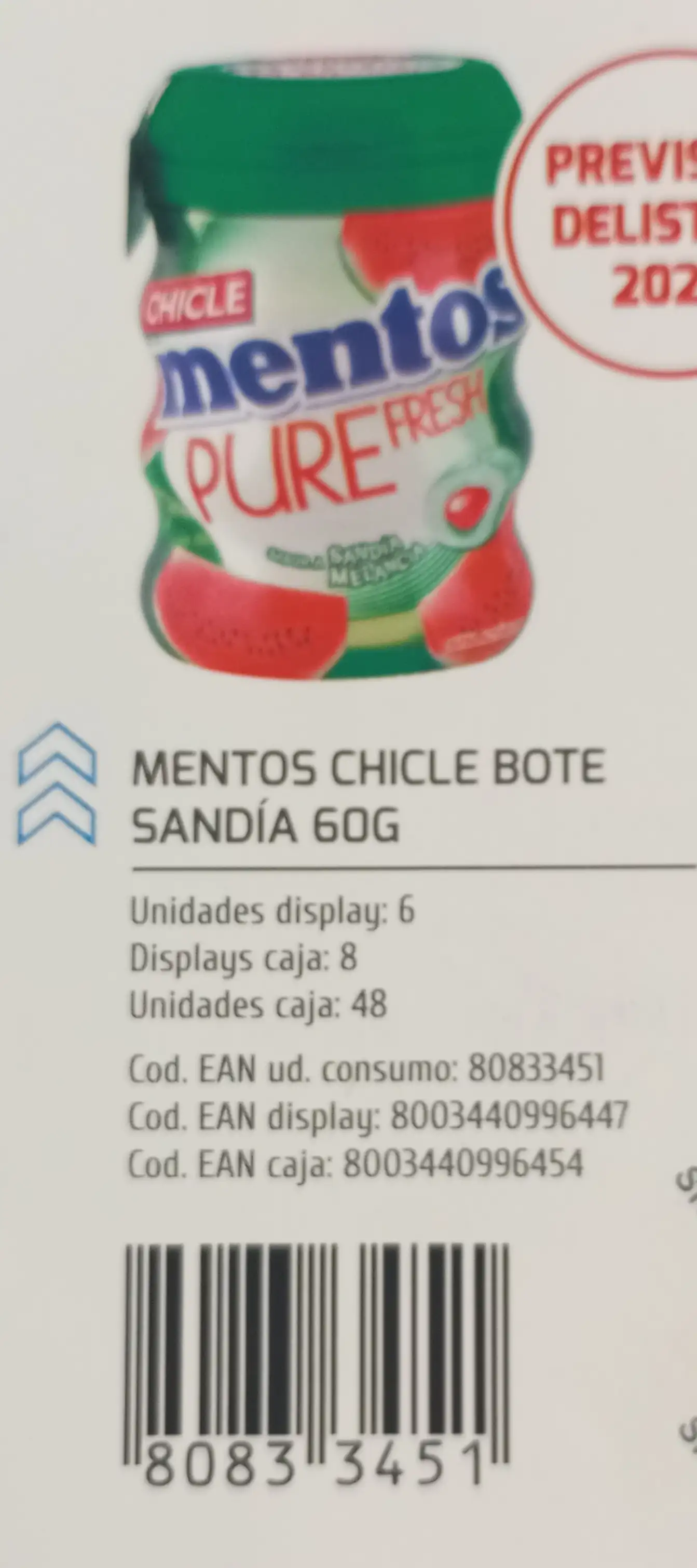 MENTOS CHICLE BOTE SANDIA