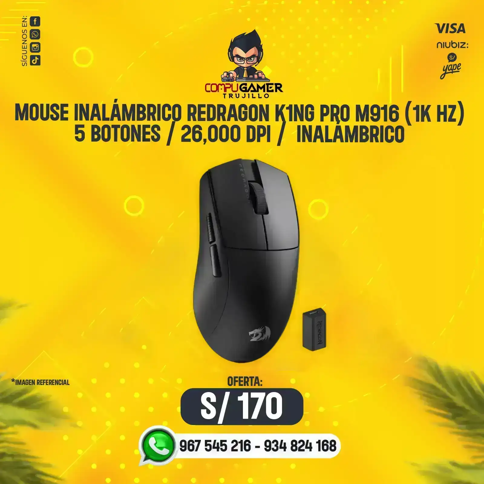 MOUSE INALÁMBRICO GAMER REDRAGON K1NG PRO M916 1K HZ