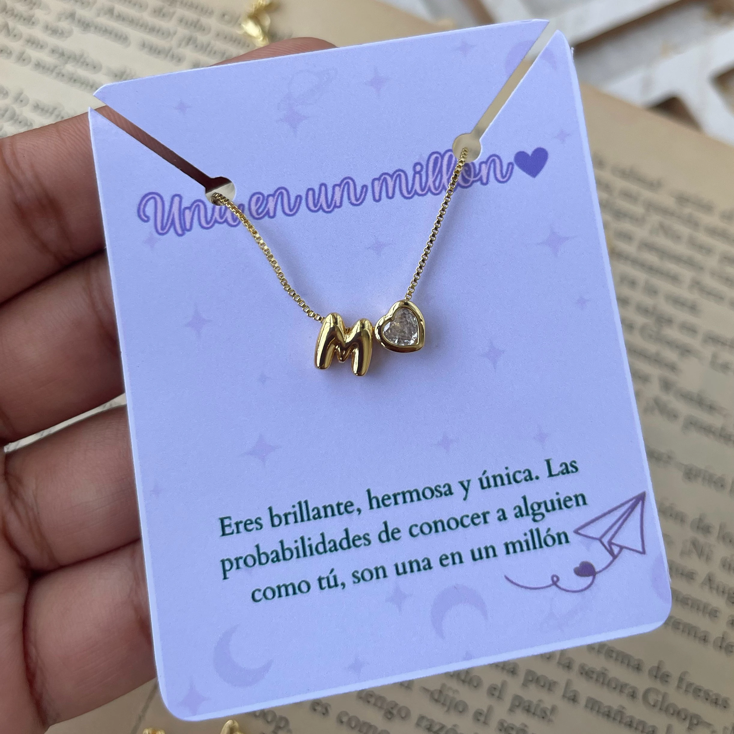 Cadena letra mini + corazon brillante