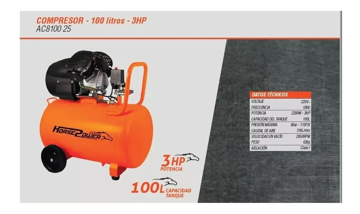COMPRESOR BICILINDRICO 3HP 100 LITROS 
